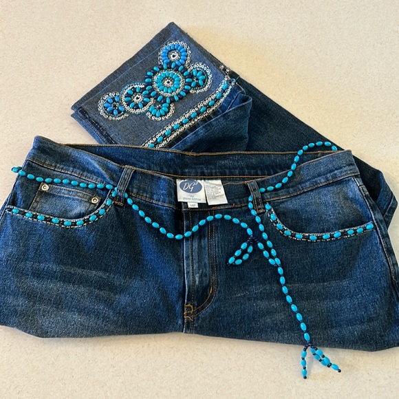 DH2 by Diane Gilman Embellished Beaded Belted Cuffed Jeans 14P 💙🩵 STUNNING! - Picture 6 of 15